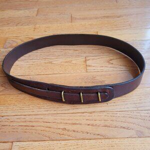 Brown Leather Belt w/ Brass Loops Thick Vintage Look Size M